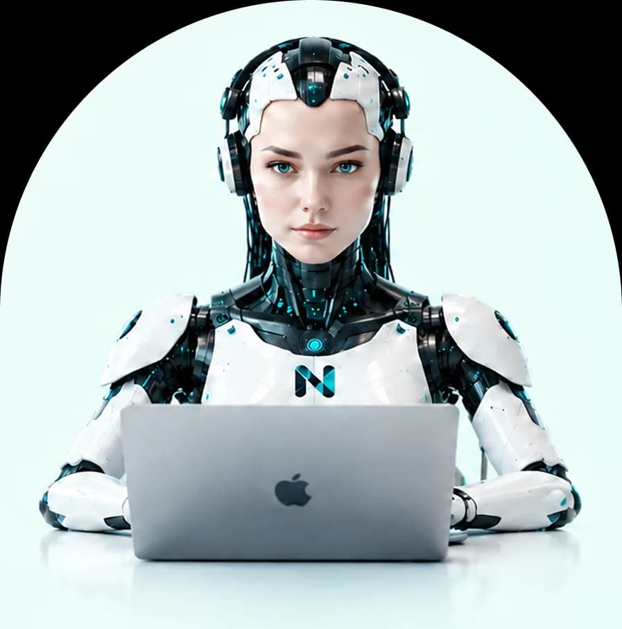 The NIRO assistant at a laptop, surrounded by the channels it answers