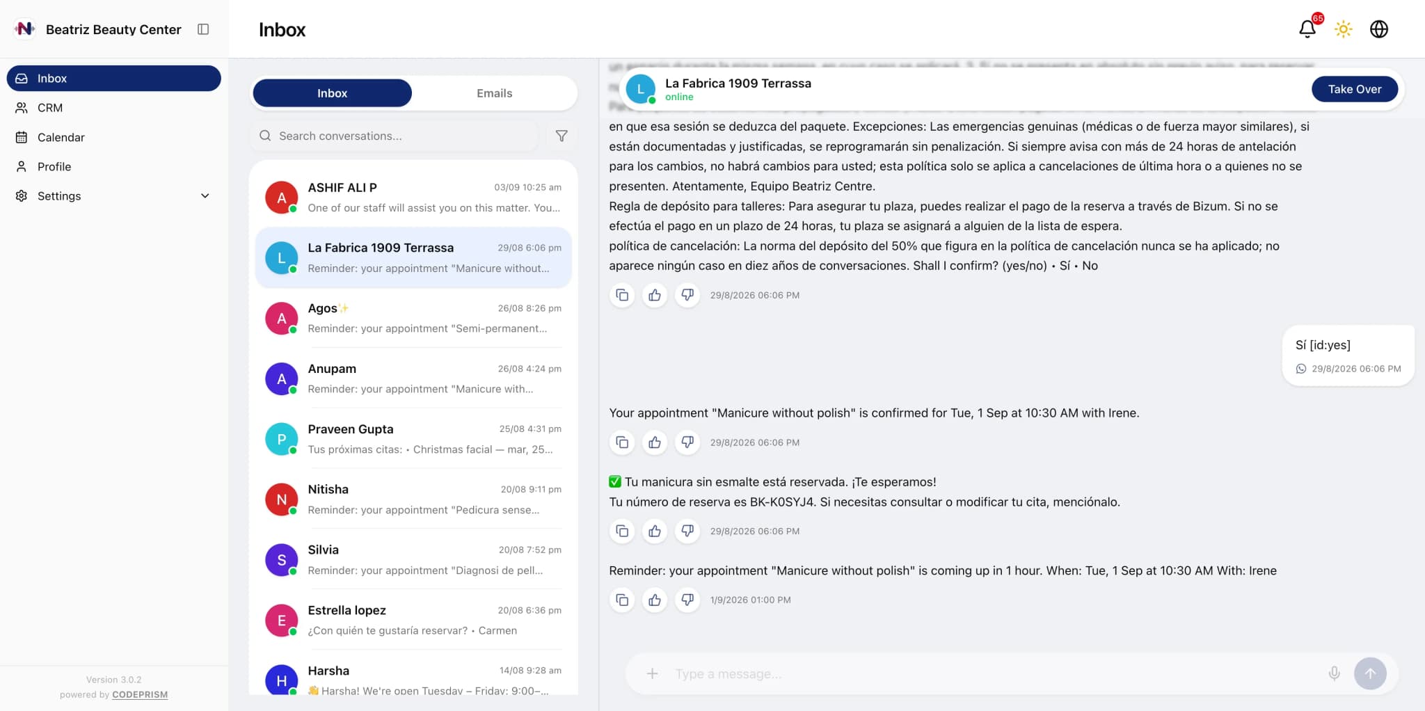 NIRO dashboard - Chats